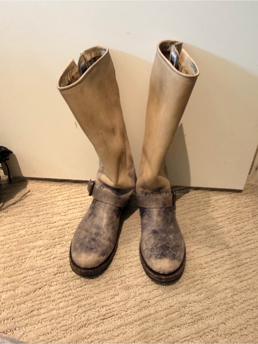 Frye Two-Tone Tan and Gray Lace-Up Knee Boots